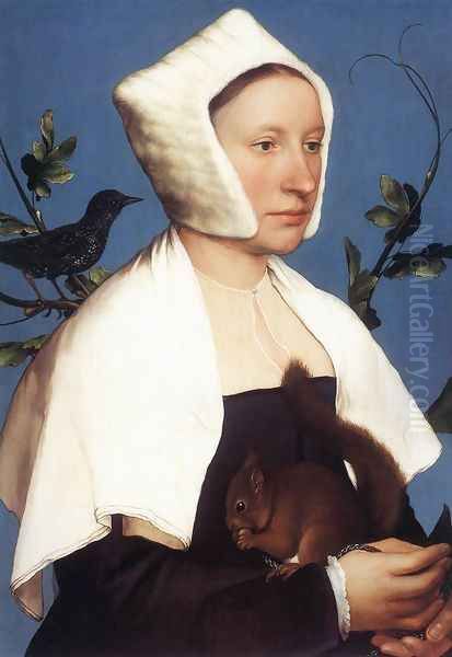 Portrait of a Lady with a Squirrel and a Starling 1527-28 Oil Painting by Hans Holbein the Younger