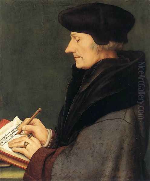 Portrait of Erasmus of Rotterdam Writing 1523 Oil Painting by Hans Holbein the Younger