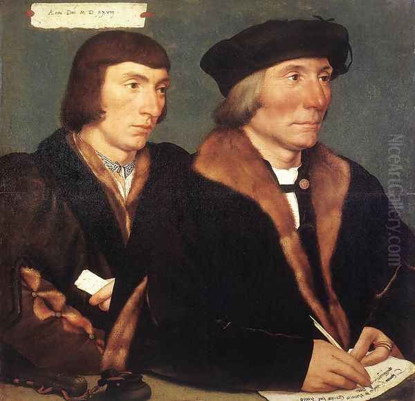 Double Portrait of Sir Thomas Godsalve and His Son John 1528 Oil Painting by Hans Holbein the Younger