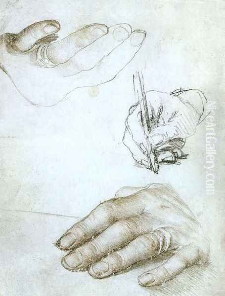 Studies of the Hands of Erasmus of Rotterdam c. 1523 Oil Painting by Hans Holbein the Younger