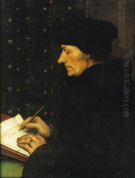 Portrait of Erasmus of Rotterdam Writing I Oil Painting by Hans Holbein the Younger