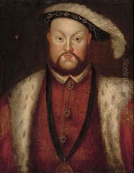 Portrait of Henry VIII (1491-1547), half-length, with a jewelled tunic and chain Oil Painting by Hans Holbein the Younger