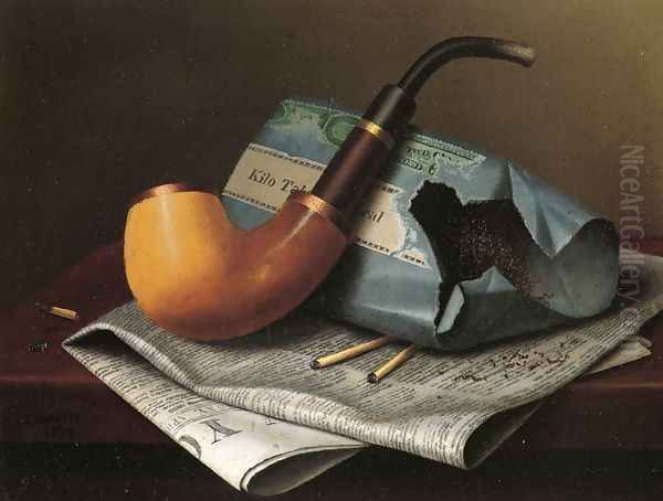 Still Life with Pipe, Newspaper and Tobacco Pouch Oil Painting by William Michael Harnett