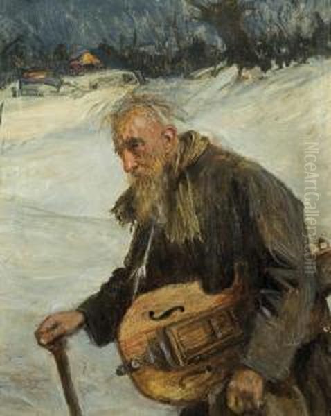 Old Lyrist Oil Painting by Teodor Axentowicz