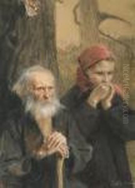 Old And Young Oil Painting by Teodor Axentowicz