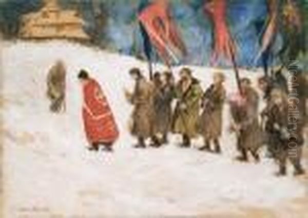 Processione Nella Neve Oil Painting by Teodor Axentowicz