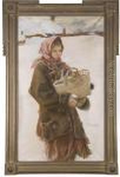 Huculka Z Koszykiem Oil Painting by Teodor Axentowicz