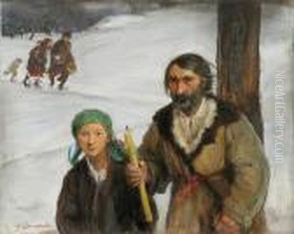 Powrot Z Gromnicznej, Ok. 1920-30 Oil Painting by Teodor Axentowicz