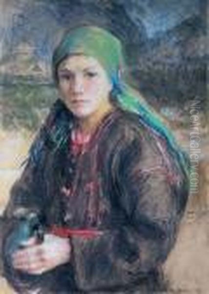 Dziewczyna Z Dzbanem Oil Painting by Teodor Axentowicz