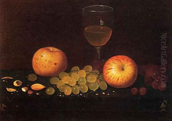 Still Life with Apples, Grapes and Almonds Oil Painting by William Michael Harnett