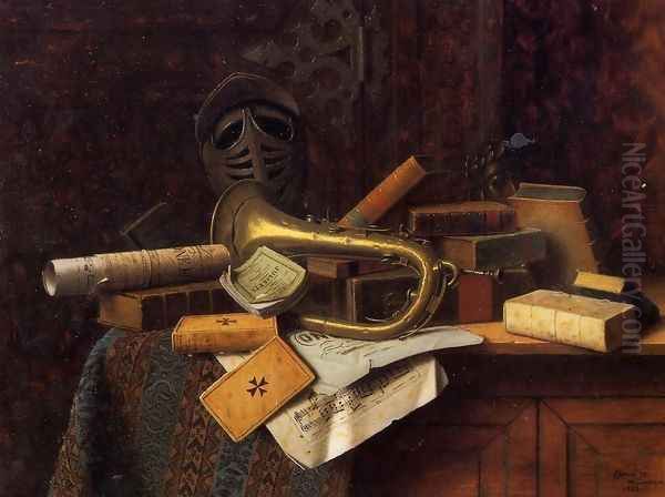 Still Life with Bust of Dante Oil Painting by William Michael Harnett