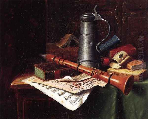 Still Life with Clarinet Oil Painting by William Michael Harnett