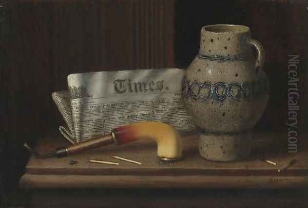 Table Top Still Life with London Times Oil Painting by William Michael Harnett