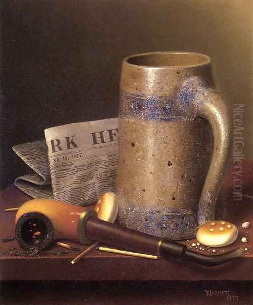 Still Life with Mug, Pipe and New York Herald Oil Painting by William Michael Harnett