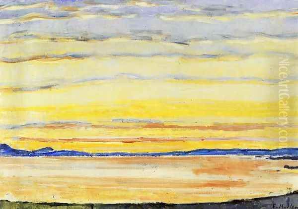 Sunset On Lake Geneva Oil Painting by Ferdinand Hodler