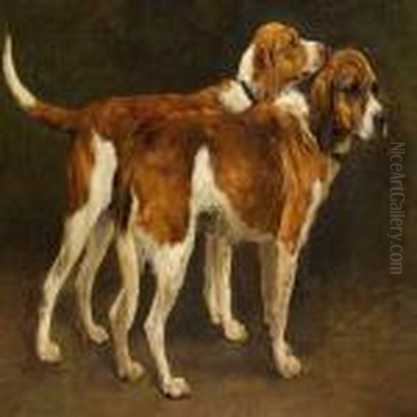 Two Hunting Dogs Oil Painting by Otto Bache