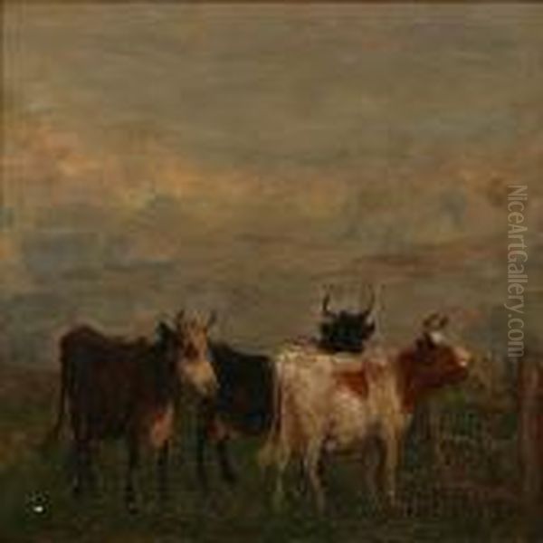 Grazing Cows Oil Painting by Otto Bache