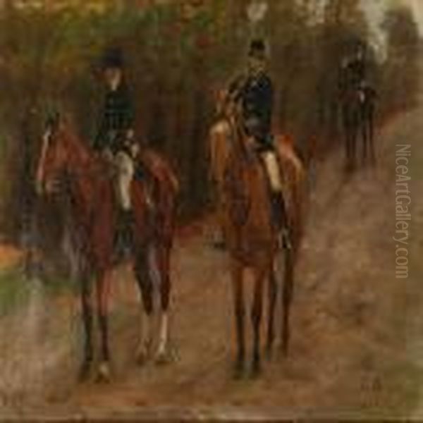 Three Riders On Horseback Oil Painting by Otto Bache