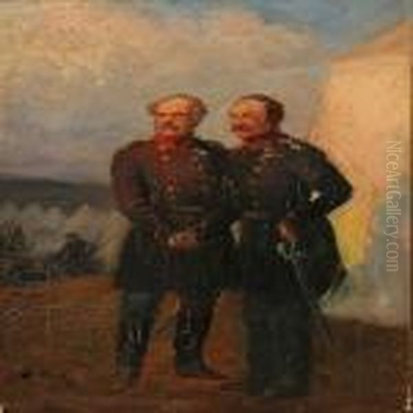 Scene With The Danishofficers Olaf Rye And Schleppegrell Oil Painting by Otto Bache