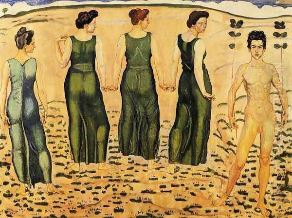 Youth Admired By Women (I) Oil Painting by Ferdinand Hodler