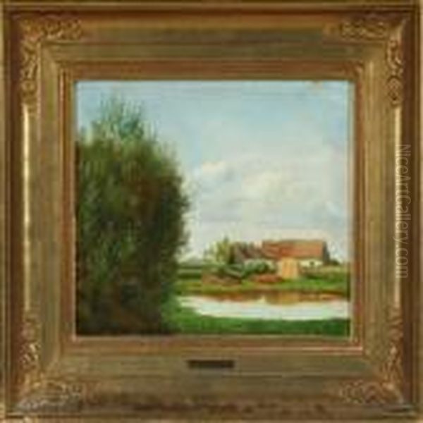 A Farm House Oil Painting by Otto Bache