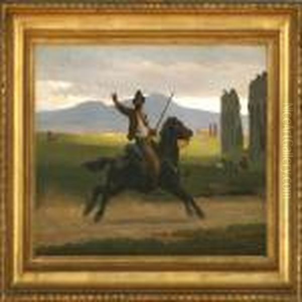 An Italian On Horseback In The Roman Campagna Oil Painting by Otto Bache