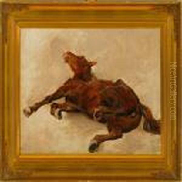 A Horse Rolls Over Oil Painting by Otto Bache