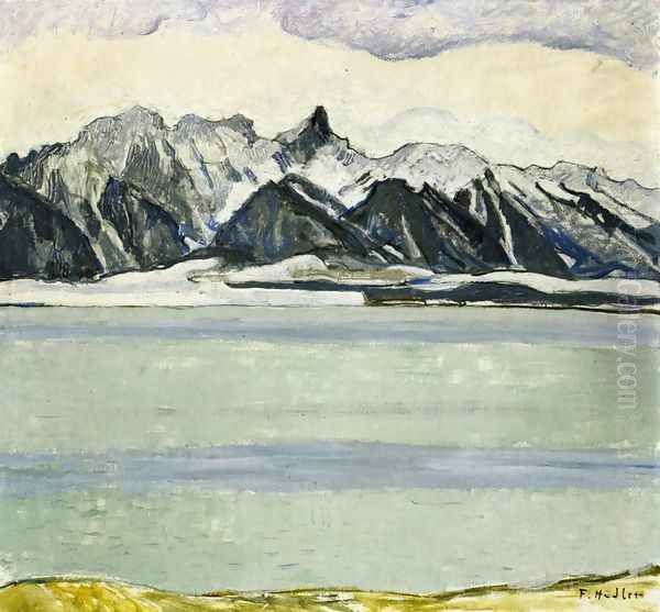 Thumersee with Stockhornkette in Winter Oil Painting by Ferdinand Hodler