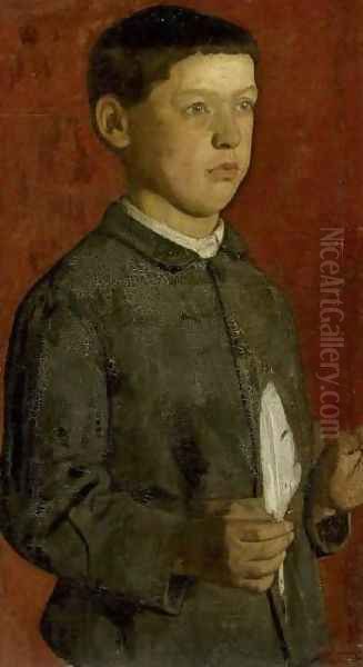 Boy with Feather Oil Painting by Ferdinand Hodler