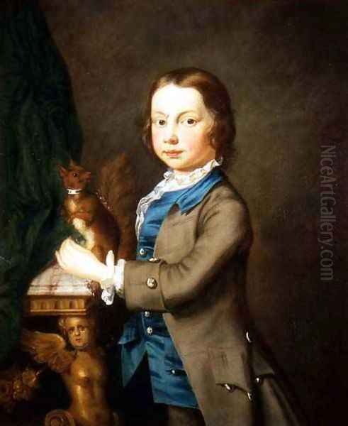 A Portrait of a Boy with a Pet Squirrel Oil Painting by Joseph Highmore