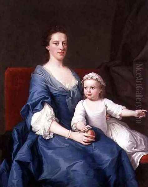 Study of a Mother and Her Daughter Oil Painting by Joseph Highmore