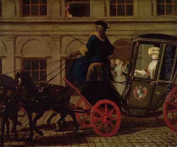 Pamela leaves Mr Bs house in Bedfordshire from Pamela or Virtue Rewarded Oil Painting by Joseph Highmore