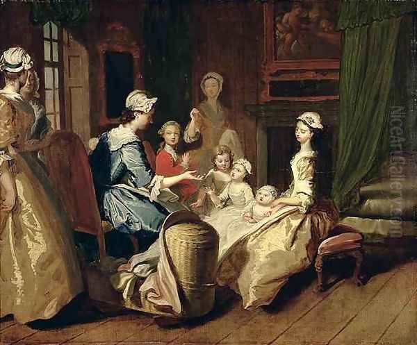 Pamela tells a nursery tale from Pamela or Virtue Rewarded Oil Painting by Joseph Highmore