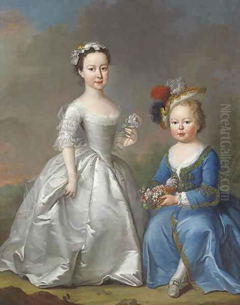 Double portrait of two children in a landscape Oil Painting by Joseph Highmore