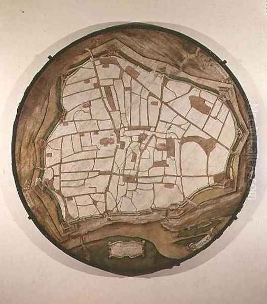 Circular Map of Vienna Oil Painting by Augustin Hirschvogel