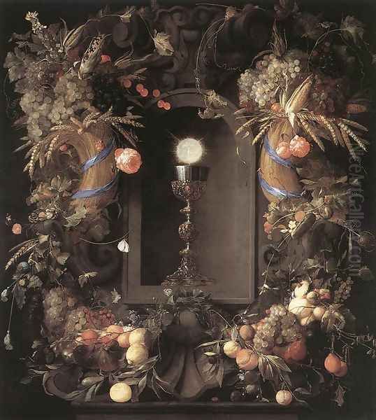 Eucharist in Fruit Wreath 1648 Oil Painting by Jan Davidsz. De Heem