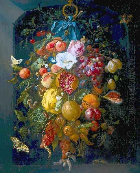 Festoon of Fruit and Flowers Oil Painting by Jan Davidsz. De Heem