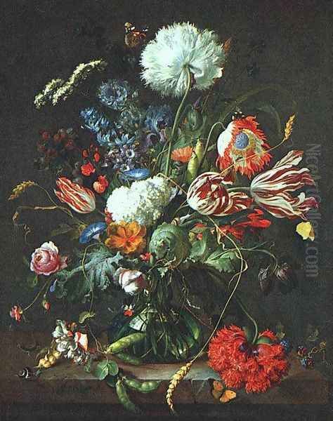 Vase of Flowers c. 1645 Oil Painting by Jan Davidsz. De Heem