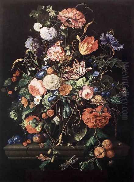 Flowers in Glass and Fruits Oil Painting by Jan Davidsz. De Heem