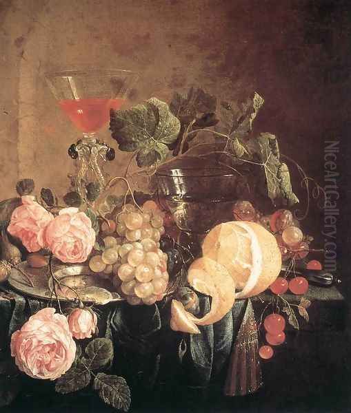 Still-Life with Flowers and Fruit c. 1650 Oil Painting by Jan Davidsz. De Heem