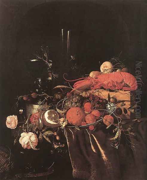 Still-Life with Fruit, Flowers, Glasses and Lobster 1660s Oil Painting by Jan Davidsz. De Heem