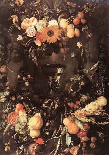 Fruit and Flower Still-Life 1650 Oil Painting by Jan Davidsz. De Heem