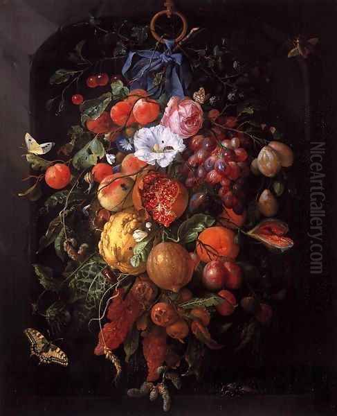 Festoon of Fruit and Flowers 2 Oil Painting by Jan Davidsz. De Heem