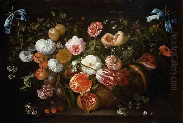 A Garland of Flowers Oil Painting by Jan Davidsz. De Heem