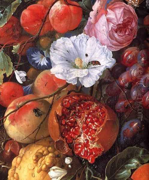 Festoon of Fruit and Flowers (detail) 1660 Oil Painting by Jan Davidsz. De Heem