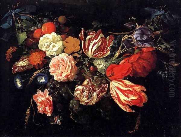 Festoon with Flowers and Fruit Oil Painting by Jan Davidsz. De Heem