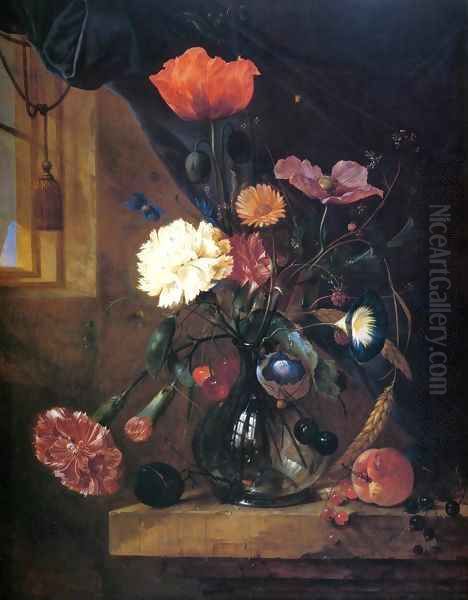 Bouquet in a Glass Vase Oil Painting by Jan Davidsz. De Heem