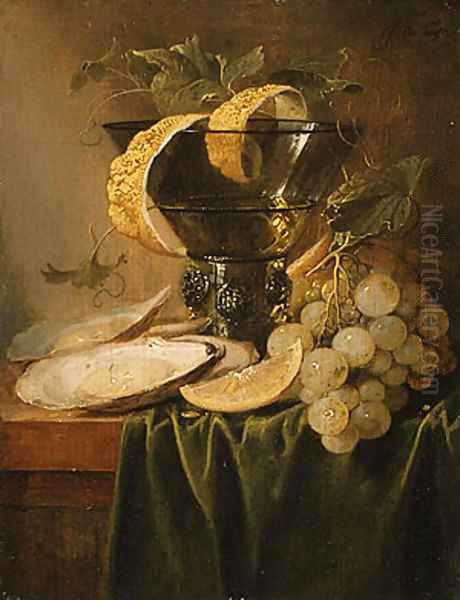 Still Life with a Glass and Oysters ca 1640 Oil Painting by Jan Davidsz. De Heem