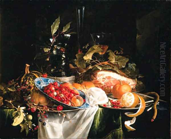 Strawberries and peaches Oil Painting by Jan Davidsz. De Heem