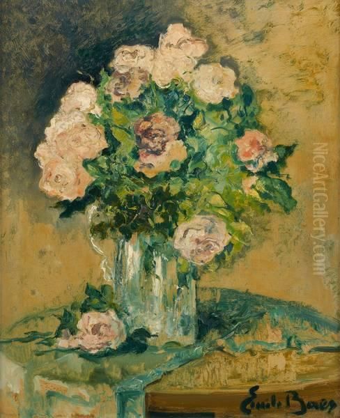 Vase Fleuri De Roses Oil Painting by Emile Baes